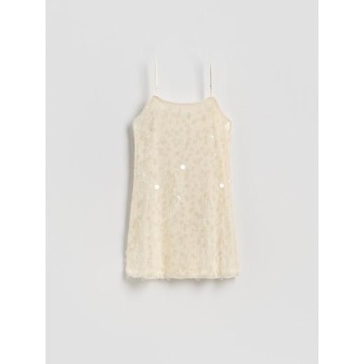Reserved - Cekinowa sukienka mini - kremowy ze sklepu Reserved w kategorii Sukienki - zdjęcie 185928827