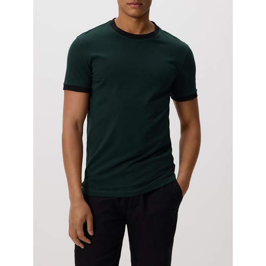 Reserved - Bawełniany t-shirt slim fit - ciemnozielony ze sklepu Reserved w kategorii T-shirty męskie - zdjęcie 185929136