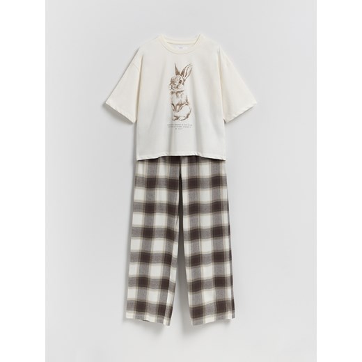 Reserved - Dwuczęściowa piżama z nadrukiem - brązowy ze sklepu Reserved w kategorii Piżamy damskie - zdjęcie 185929297