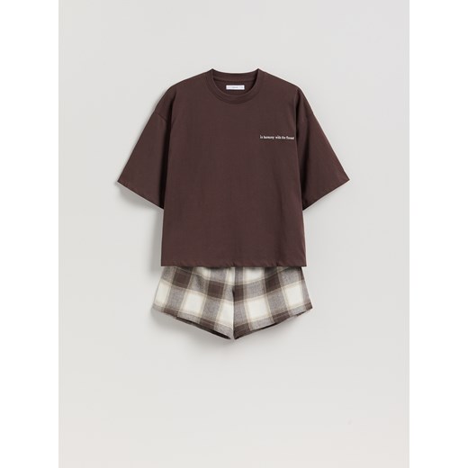 Reserved - Dwuczęściowa piżama - brązowy ze sklepu Reserved w kategorii Piżamy damskie - zdjęcie 185929299