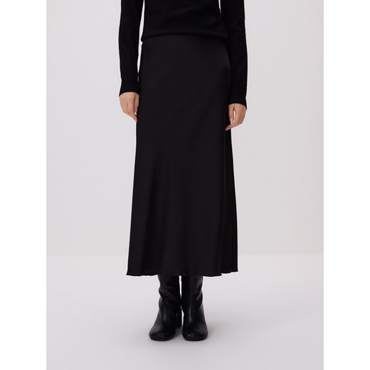 Reserved - Satynowa spódnica midi - czarny ze sklepu Reserved w kategorii Spódnice - zdjęcie 185929326