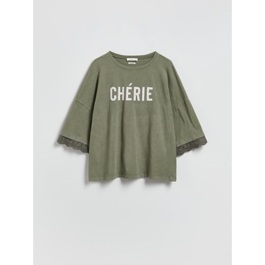 Reserved - T-shirt z rękawami 3/4 - brązowy ze sklepu Reserved w kategorii Bluzki damskie - zdjęcie 185929538