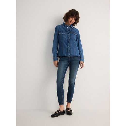 Reserved - Jeansy slim fit ze średnim stanem - niebieski ze sklepu Reserved w kategorii Jeansy damskie - zdjęcie 185929657