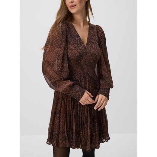 Reserved - Wzorzysta sukienka mini - ciemnobrązowy ze sklepu Reserved w kategorii Sukienki - zdjęcie 185930006