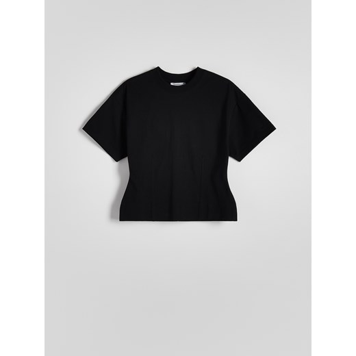 Reserved - Taliowany t-shirt - czarny ze sklepu Reserved w kategorii Bluzki damskie - zdjęcie 185930429