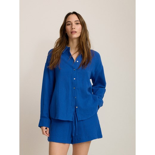 Reserved - Koszula oversize z bawełnianego muślinu - niebieski ze sklepu Reserved w kategorii Koszule damskie - zdjęcie 185930757