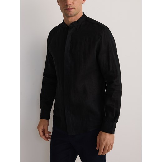 Reserved - Lniana koszula regular fit - czarny ze sklepu Reserved w kategorii Koszule męskie - zdjęcie 185930765