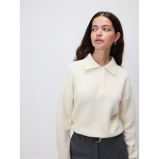 Reserved - Sweter z kołnierzykiem - kremowy ze sklepu Reserved w kategorii Swetry damskie - zdjęcie 185932216