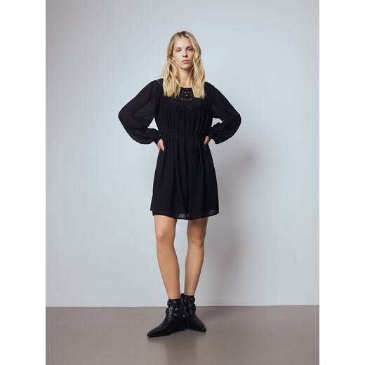 Reserved - Sukienka mini z wyszywanym dekoltem - czarny ze sklepu Reserved w kategorii Sukienki - zdjęcie 185932317