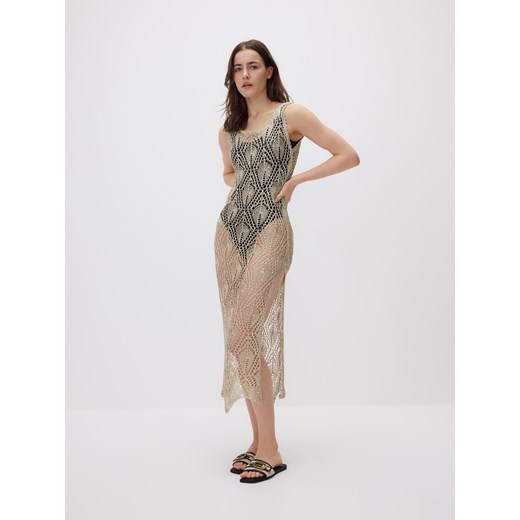 Reserved - Długa narzutka plażowa z cekinami - złoty Reserved L/XL promocyjna cena Reserved