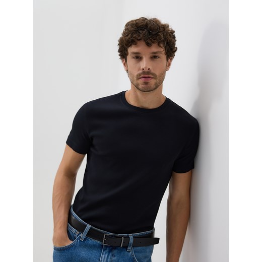 Reserved - Bawełniany t-shirt slim fit - czarny ze sklepu Reserved w kategorii T-shirty męskie - zdjęcie 185932585