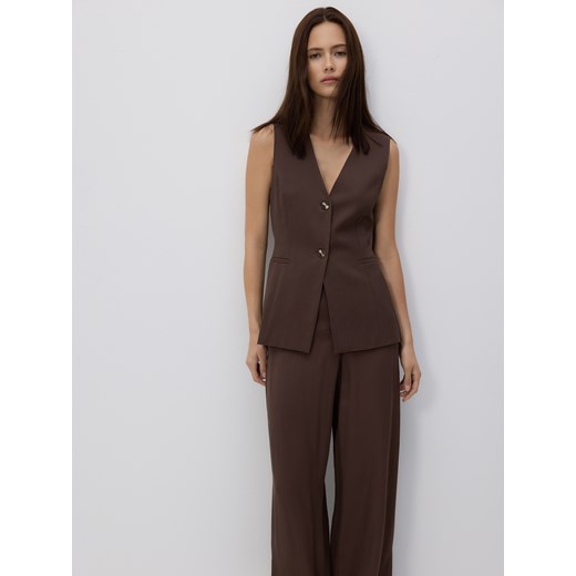 Reserved - Długa kamizelka z wiskozą - brązowy ze sklepu Reserved w kategorii Kamizelki damskie - zdjęcie 185932868
