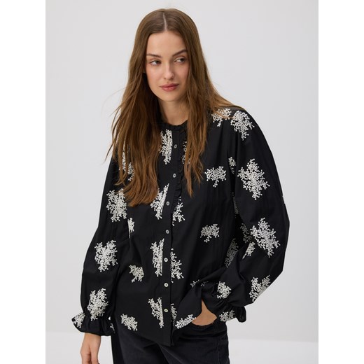 Reserved - Wzorzysta koszula z haftem - czarny ze sklepu Reserved w kategorii Koszule damskie - zdjęcie 185933247