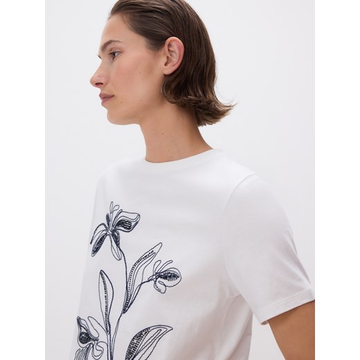 Reserved - T-shirt z haftowanym wzorem - złamana biel ze sklepu Reserved w kategorii Bluzki damskie - zdjęcie 185934255