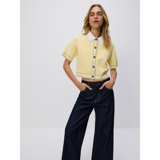 Reserved - Kardigan z ozdobnym kołnierzem - jasnożółty ze sklepu Reserved w kategorii Swetry damskie - zdjęcie 185935025