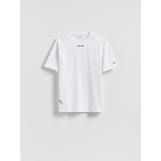 Reserved - T-shirt relaxed z haftem - złamana biel ze sklepu Reserved w kategorii T-shirty męskie - zdjęcie 185935775