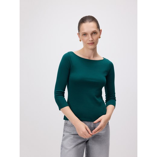 Reserved - Bawełniany longsleeve - morski ze sklepu Reserved w kategorii Bluzki damskie - zdjęcie 185936097