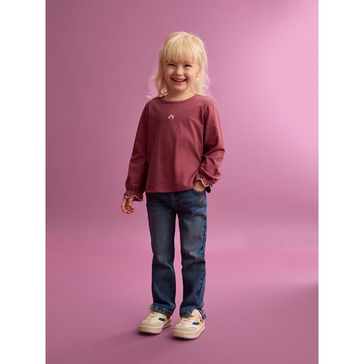 Reserved - Bawełniana koszulka z haftem - karminowy ze sklepu Reserved w kategorii Bluzki dziewczęce - zdjęcie 185936156
