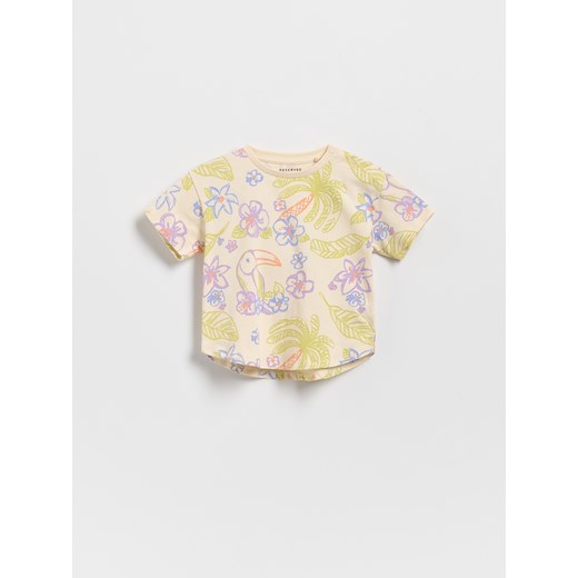 Reserved - Bawełniany t-shirt we wzory - beżowy ze sklepu Reserved w kategorii Bluzki dziewczęce - zdjęcie 185936198