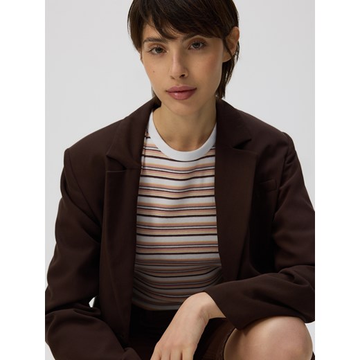 Reserved - T-shirt slim fit w paski - brązowy ze sklepu Reserved w kategorii Bluzki damskie - zdjęcie 185936418
