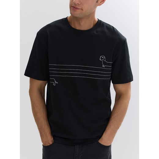 Reserved - T-shirt regular z haftem - czarny ze sklepu Reserved w kategorii T-shirty męskie - zdjęcie 185936676