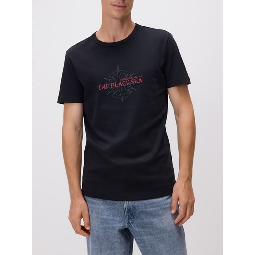 Reserved - T-shirt slim fit z nadrukiem - czarny ze sklepu Reserved w kategorii T-shirty męskie - zdjęcie 185936767