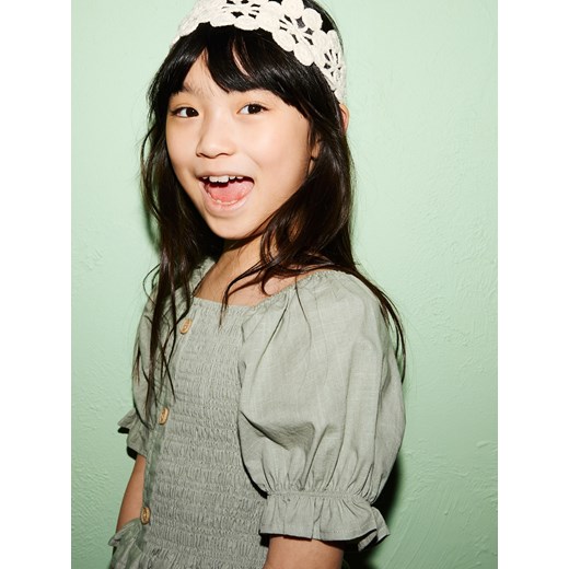 Reserved - Krótka bluzka hiszpanka - oliwkowy ze sklepu Reserved w kategorii Bluzki dziewczęce - zdjęcie 185937048