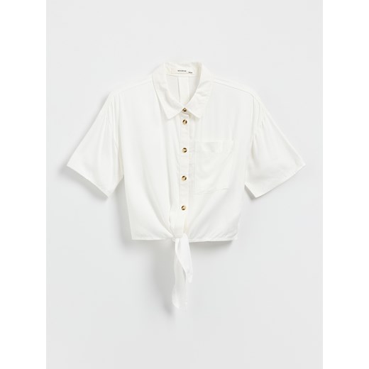 Reserved - Wiskozowa koszula z wiązaniem - złamana biel ze sklepu Reserved w kategorii Koszule dziewczęce - zdjęcie 185937449