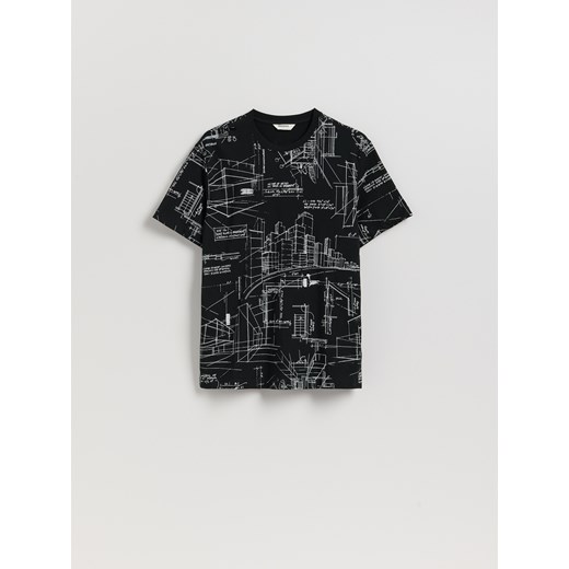 Reserved - T-shirt comfort z nadrukiem - czarny ze sklepu Reserved w kategorii T-shirty męskie - zdjęcie 185937469