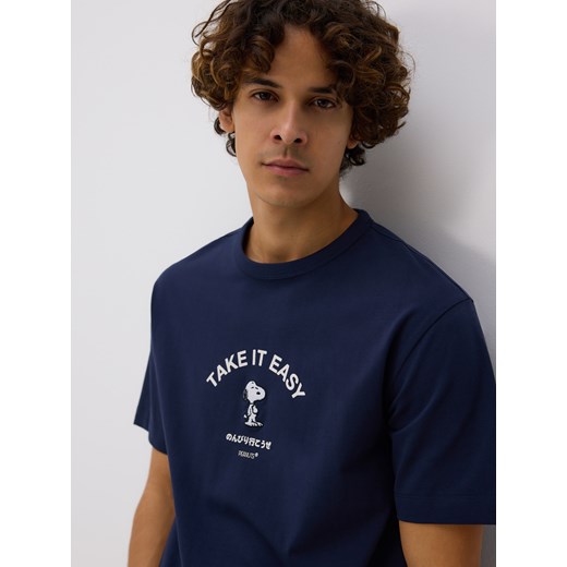 Reserved - Bawełniany t-shirt Snoopy - granatowy ze sklepu Reserved w kategorii T-shirty męskie - zdjęcie 185937577