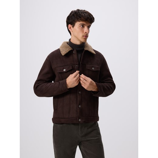 Reserved - Kurtka z imitacji zamszu - ciemnobrązowy ze sklepu Reserved w kategorii Kurtki męskie - zdjęcie 185937625