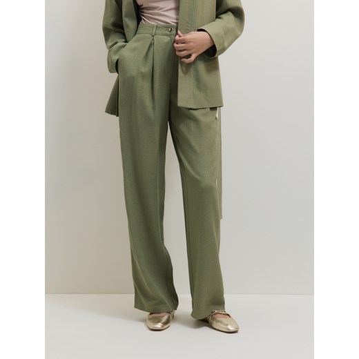 Reserved - Spodnie z domieszką lnu - oliwkowy Reserved XL okazja Reserved