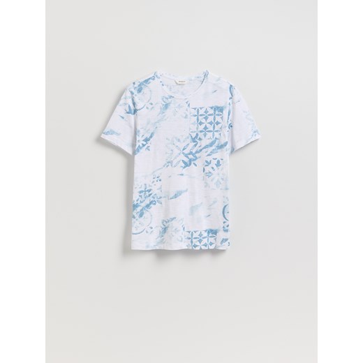 Reserved - T-shirt regular z nadrukiem allover - niebieski ze sklepu Reserved w kategorii T-shirty męskie - zdjęcie 185937837
