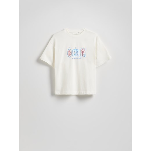 Reserved - Bawełniany t-shirt z nadrukiem - biały ze sklepu Reserved w kategorii Bluzki damskie - zdjęcie 185938007