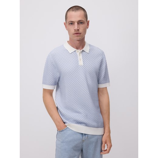 Reserved - Sweter polo ze strukturalnej dzianiny - jasnoniebieski ze sklepu Reserved w kategorii Swetry męskie - zdjęcie 185938065