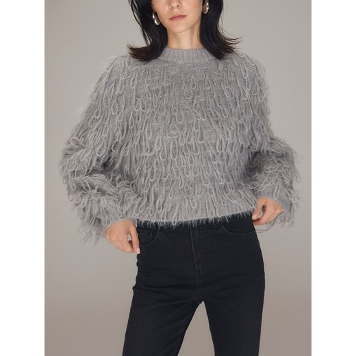 Reserved - Sweter z frędzlami - jasnoszary ze sklepu Reserved w kategorii Swetry damskie - zdjęcie 185938105