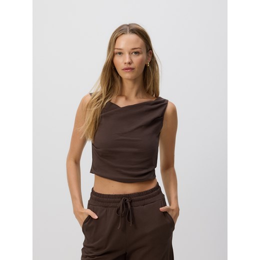 Reserved - Top z marszczeniami - ciemnobrązowy ze sklepu Reserved w kategorii Bluzki damskie - zdjęcie 185938379