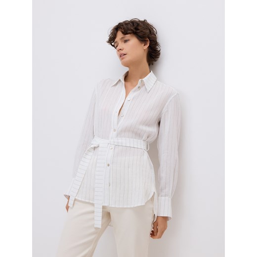 Reserved - Długa koszula z wiązaniem - biały ze sklepu Reserved w kategorii Koszule damskie - zdjęcie 185938549