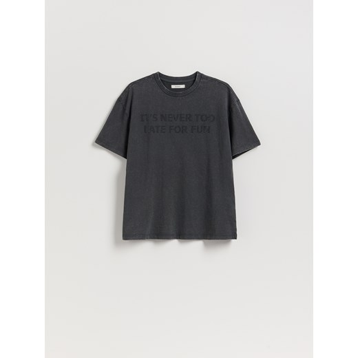 Reserved - T-shirt oversize z nadrukiem - ciemnoszary ze sklepu Reserved w kategorii Bluzki damskie - zdjęcie 185938957