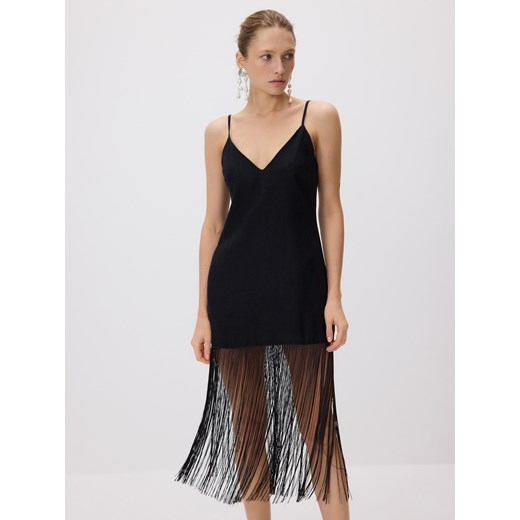 Reserved - Lniana sukienka z frędzlami - czarny ze sklepu Reserved w kategorii Sukienki - zdjęcie 185939076