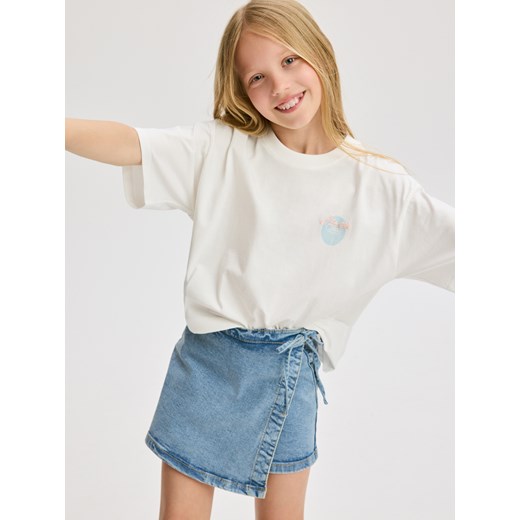 Reserved - T-shirt z nadrukiem na plecach - złamana biel Reserved 146/152 (10-11 lat) okazja Reserved