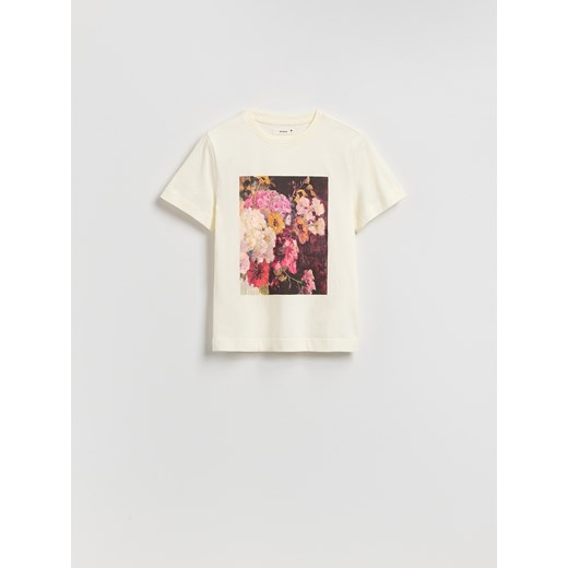 Reserved - T-shirt z nadrukiem - kremowy Reserved L Reserved