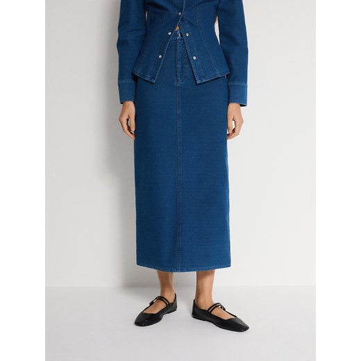Reserved - Spódnica midi - indigo jeans ze sklepu Reserved w kategorii Spódnice - zdjęcie 185939885