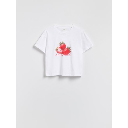 Reserved - T-shirt z nadrukiem - biały ze sklepu Reserved w kategorii Bluzki damskie - zdjęcie 185939925