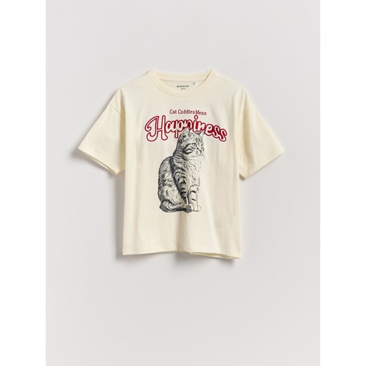 Reserved - T-shirt z haftowanym napisem - złamana biel ze sklepu Reserved w kategorii Bluzki dziewczęce - zdjęcie 185939976