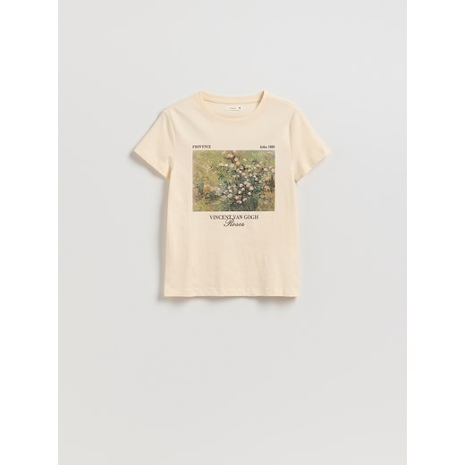 Reserved - T-shirt z nadrukiem - kremowy ze sklepu Reserved w kategorii Bluzki damskie - zdjęcie 185940639