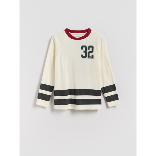 Reserved - Bawełniany longsleeve - złamana biel ze sklepu Reserved w kategorii Bluzy chłopięce - zdjęcie 185940739