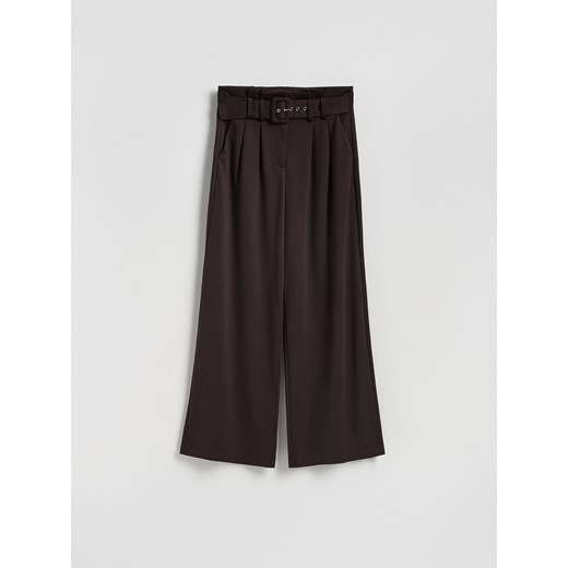 Reserved - Szerokie spodnie z paskiem - ciemnobrązowy Reserved L Reserved