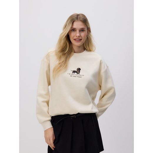 Reserved - Bluza z ozdobnym haftem - kremowy Reserved XS Reserved