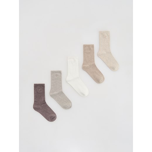 Reserved - Długie skarpetki z haftem 5 pack - kremowy ze sklepu Reserved w kategorii Skarpetki damskie - zdjęcie 185942327